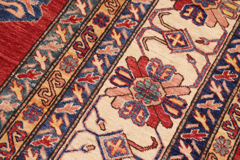 handmade Geometric Super Kazak Red Beige Hand Knotted RECTANGLE 100% WOOL area rug 10' x 14'