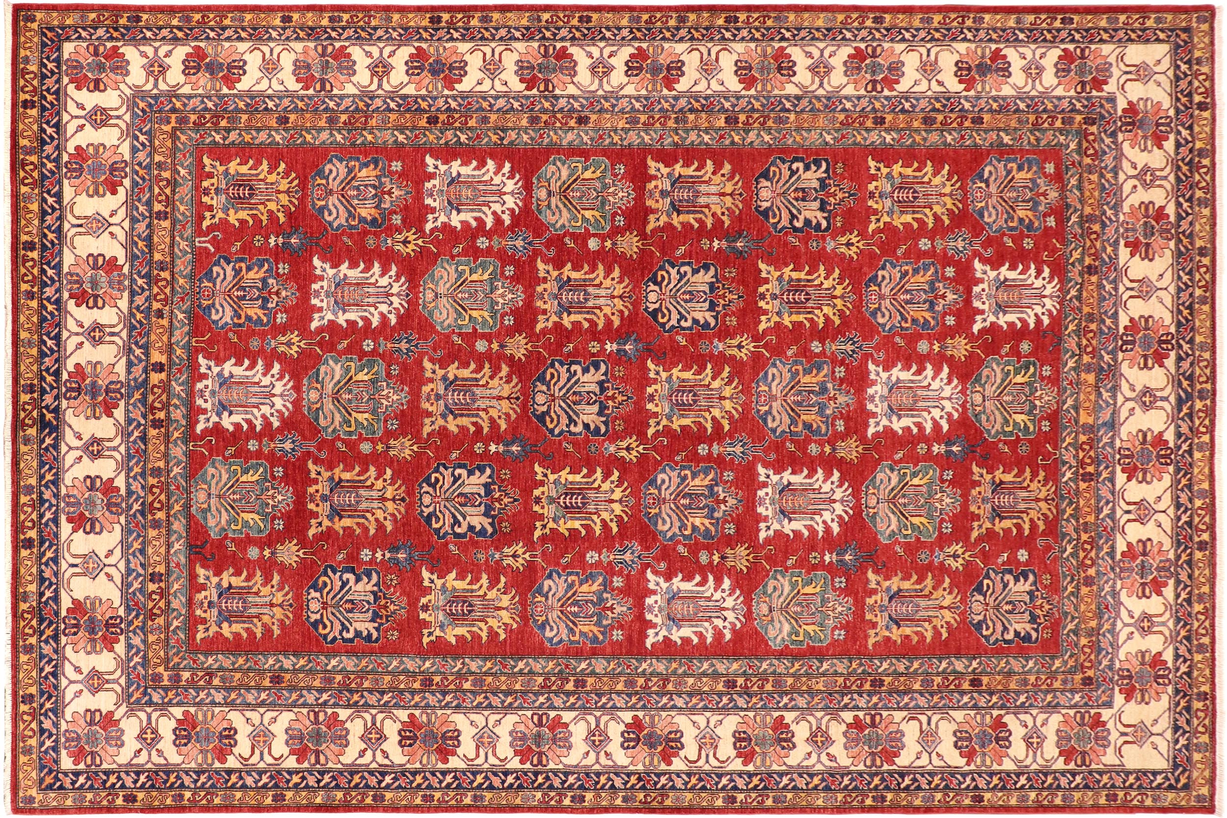 handmade Geometric Super Kazak Red Beige Hand Knotted RECTANGLE 100% WOOL area rug 10' x 14'