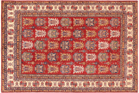 handmade Geometric Super Kazak Red Beige Hand Knotted RECTANGLE 100% WOOL area rug 10' x 14'