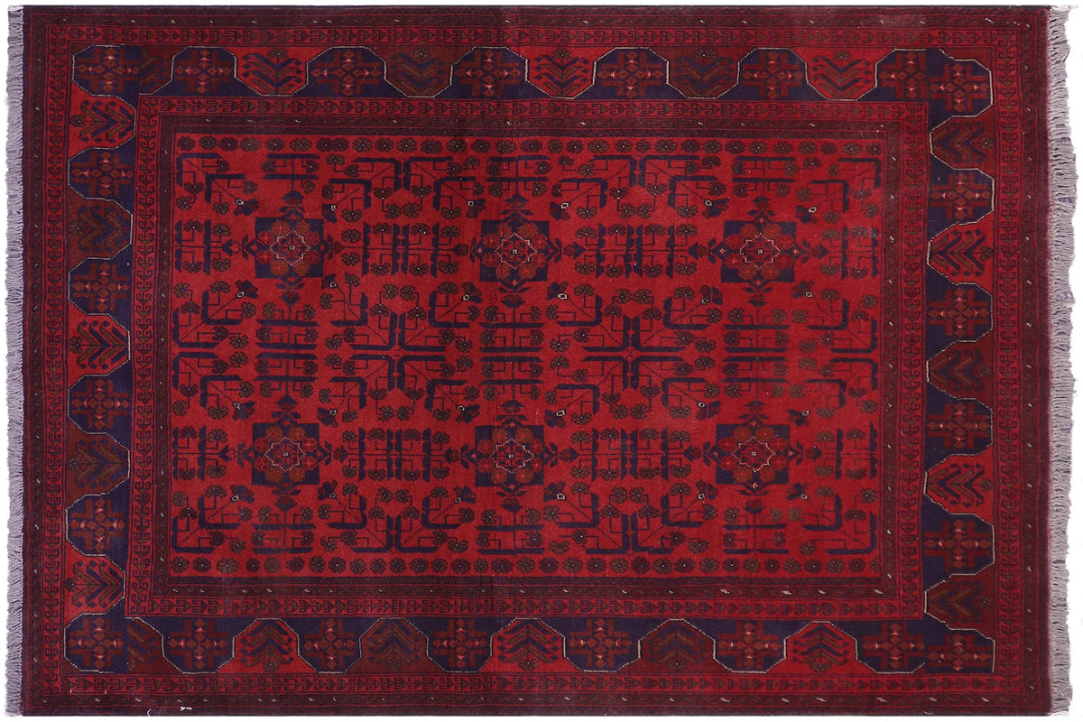5x6 hand knotted Khal Mohammadi wool rug in red and blue - Tribal Biljik Khal Mohammadi Beryl