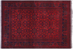 handmade Geometric Khal Muhamm Red Blue Hand Knotted RECTANGLE 100% WOOL area rug 5' x 6'