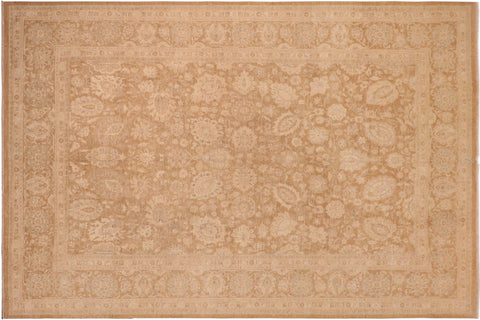 handmade Transitional Kafkaz Brown Beige Hand Knotted RECTANGLE 100% WOOL area rug 10' x 14'