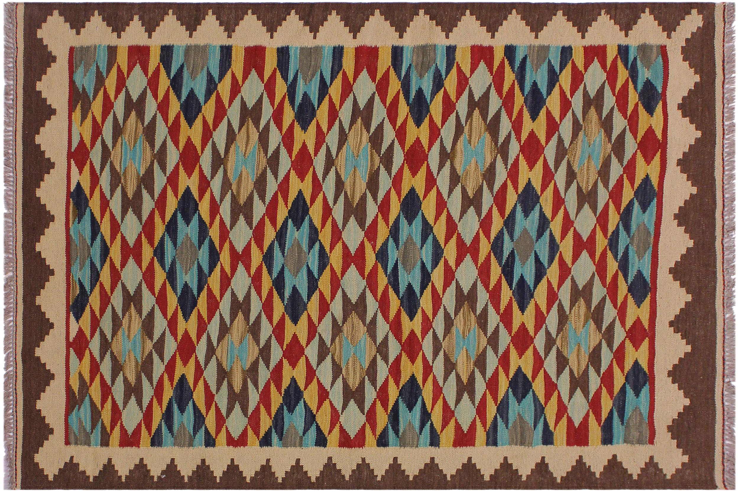 handmade Geometric Kilim Beige Brown Hand-Woven RECTANGLE 100% WOOL area rug 3 x 5
