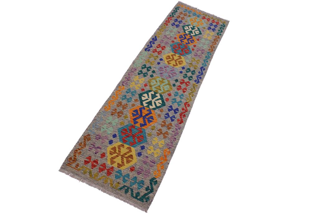 Flat Weave Kilim Antique Navaho Vintage handmade Geometric Kilim Beige Blue Hand-Woven Runner 100% Wool Area Rug 3x10 