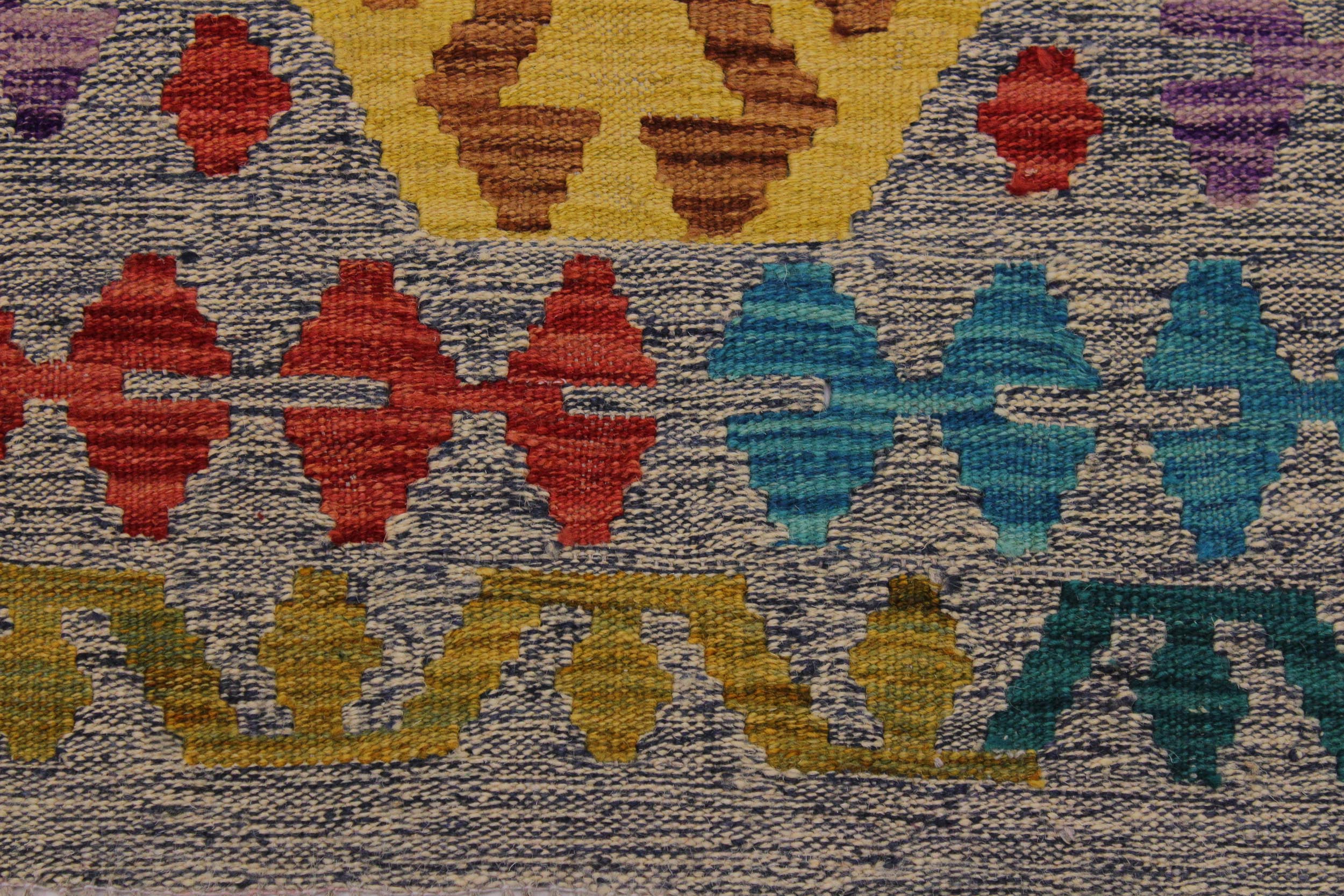 handmade Geometric Kilim Beige Blue Hand-Woven RUNNER 100% WOOL area rug 3' x 10'
