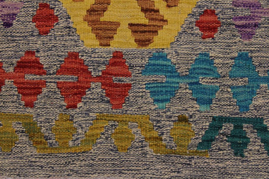 Flat Weave Kilim Antique Navaho Vintage handmade Geometric Kilim Beige Blue Hand-Woven Runner 100% Wool Area Rug 3x10 