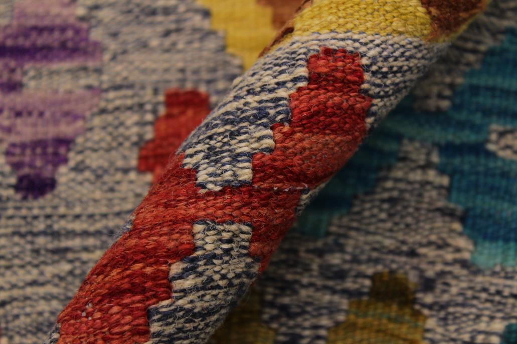 Flat Weave Kilim Antique Navaho Vintage handmade Geometric Kilim Beige Blue Hand-Woven Runner 100% Wool Area Rug 3x10 