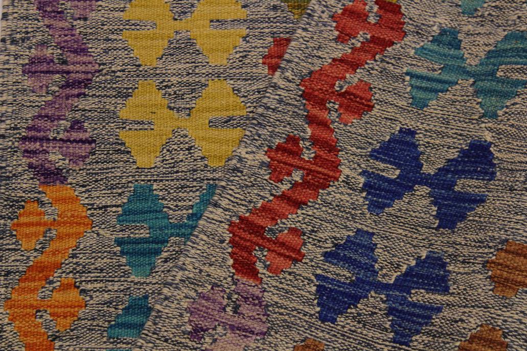 Flat Weave Kilim Antique Navaho Vintage handmade Geometric Kilim Beige Blue Hand-Woven Runner 100% Wool Area Rug 3x10 