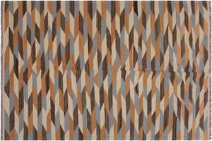 handmade Modern Kilim Ivory Gray Hand-Woven RECTANGLE 100% WOOL area rug 5x7