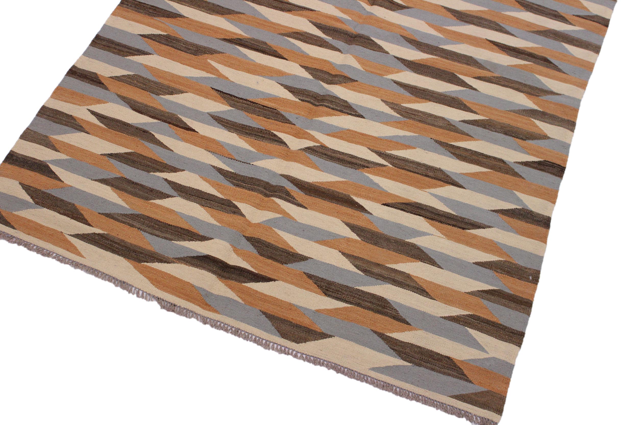 handmade Modern Kilim Ivory Gray Hand-Woven RECTANGLE 100% WOOL area rug 5x7