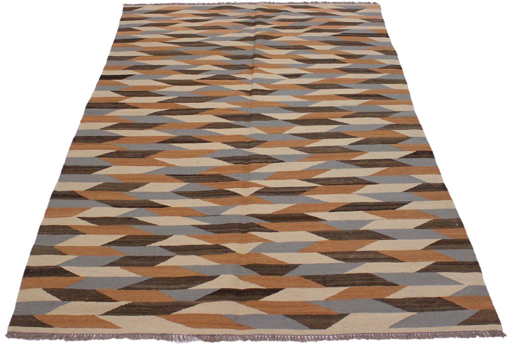 Flat Weave Kilim Antique Navaho Vintage handmade Modern Kilim Ivory Gray Hand-Woven Rectangle 100% Wool Area Rug 5x7 