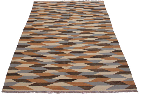 handmade Modern Kilim Ivory Gray Hand-Woven RECTANGLE 100% WOOL area rug 5x7