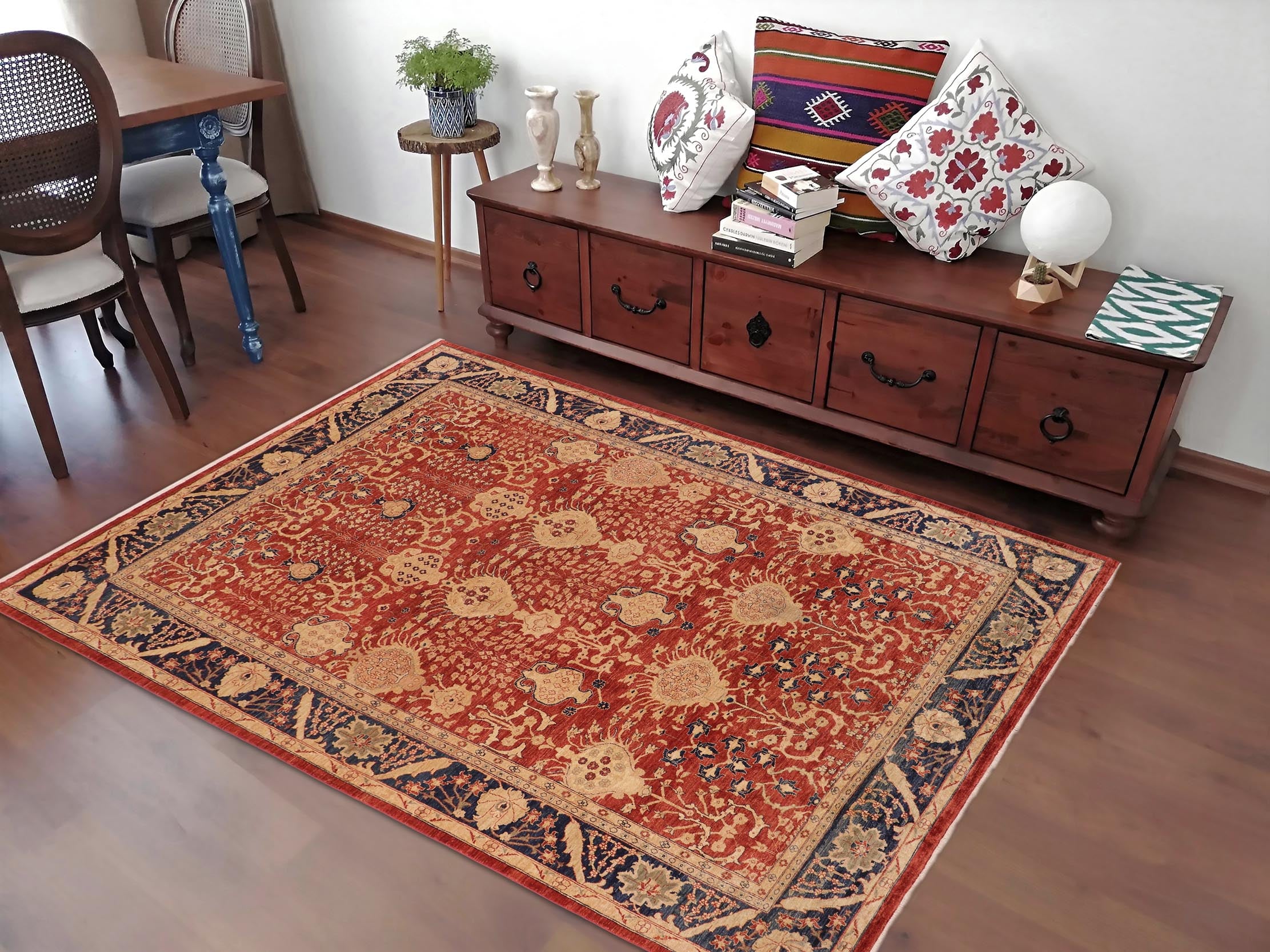 handmade Transitional Kafkaz Red Blue Hand Knotted RECTANGLE 100% WOOL area rug 10' x 14'