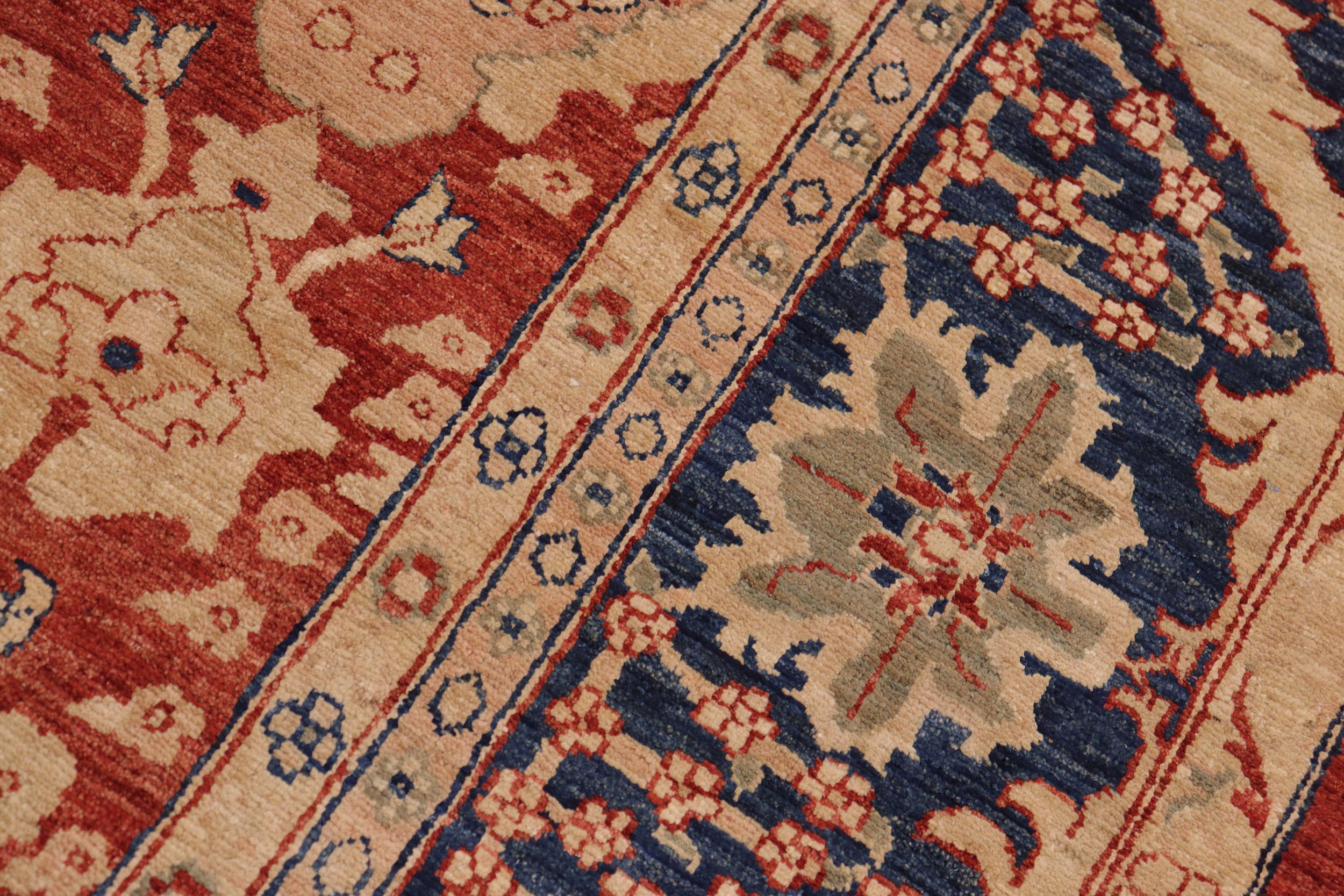 handmade Transitional Kafkaz Red Blue Hand Knotted RECTANGLE 100% WOOL area rug 10' x 14'