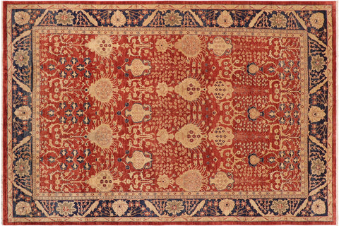handmade Transitional Kafkaz Red Blue Hand Knotted RECTANGLE 100% WOOL area rug 10' x 14'
