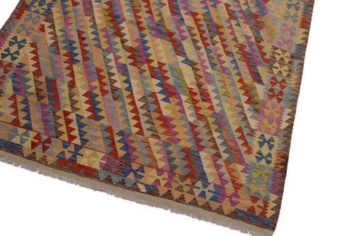 handmade Modern Kilim Brown Blue Hand-Woven RECTANGLE 100% WOOL area rug 7x10