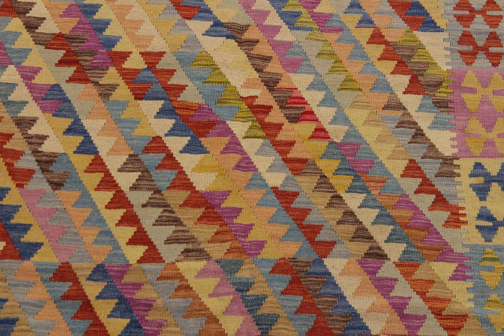 Flat Weave Kilim Antique Navaho Vintage handmade Modern Kilim Brown Blue Hand-Woven Rectangle 100% Wool Area Rug 7x10 