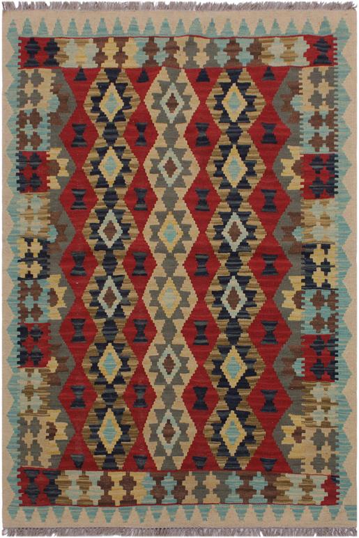 Flat Weave Kilim Antique Navaho Vintage handmade Geometric Kilim Beige Red Hand-Woven Rectangle 100% Wool Area Rug 3x5 
