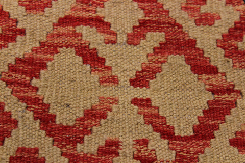handmade Geometric Kilim Brown Red Hand-Woven RUNNER 100% WOOL area rug 4 x 8