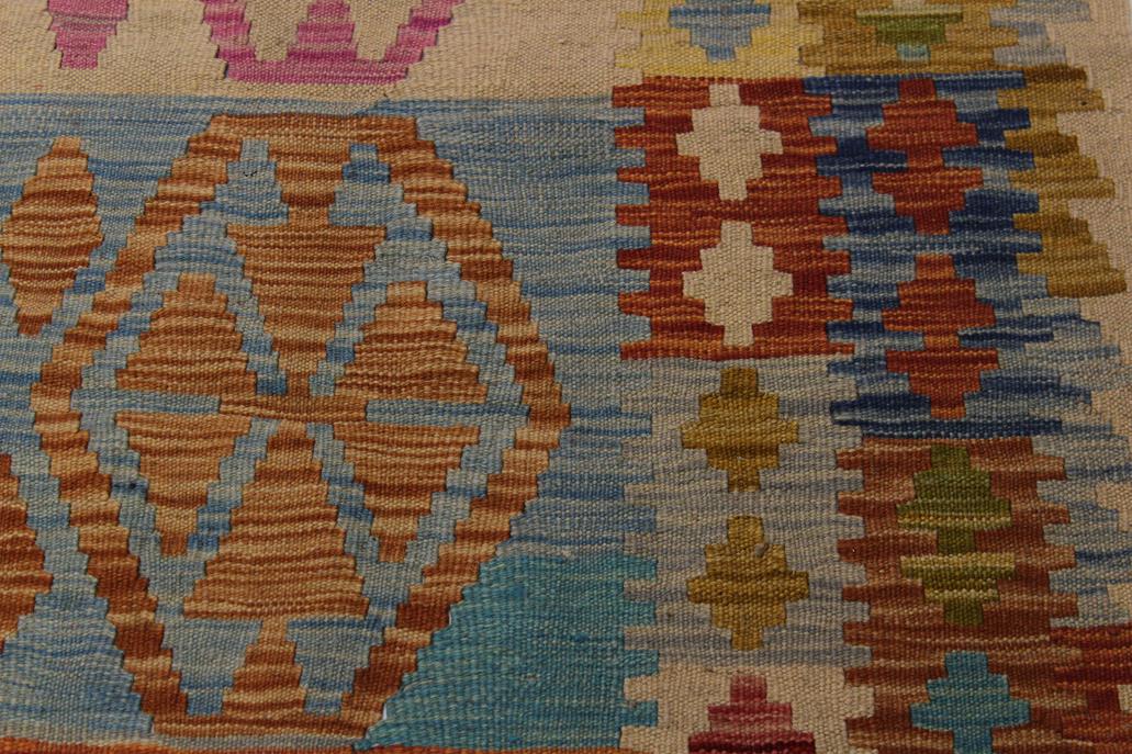 Flat Weave Kilim Antique Navaho Vintage handmade Geometric Kilim Beige Blue Hand-Woven Rectangle 100% Wool Area Rug 5x7 