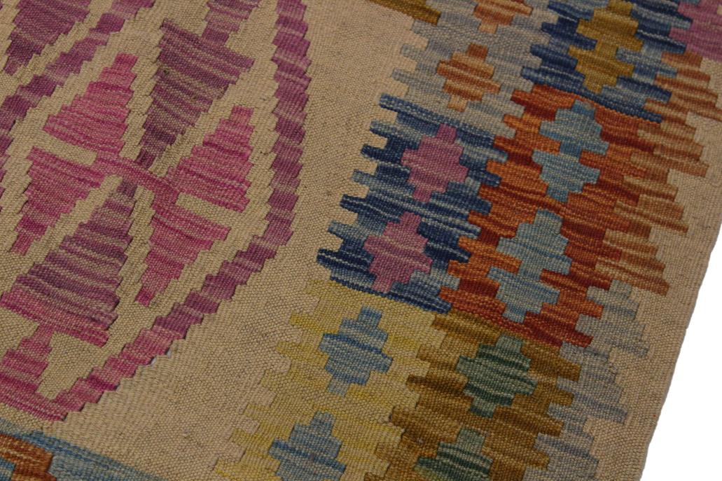 Flat Weave Kilim Antique Navaho Vintage handmade Geometric Kilim Beige Blue Hand-Woven Rectangle 100% Wool Area Rug 5x7 