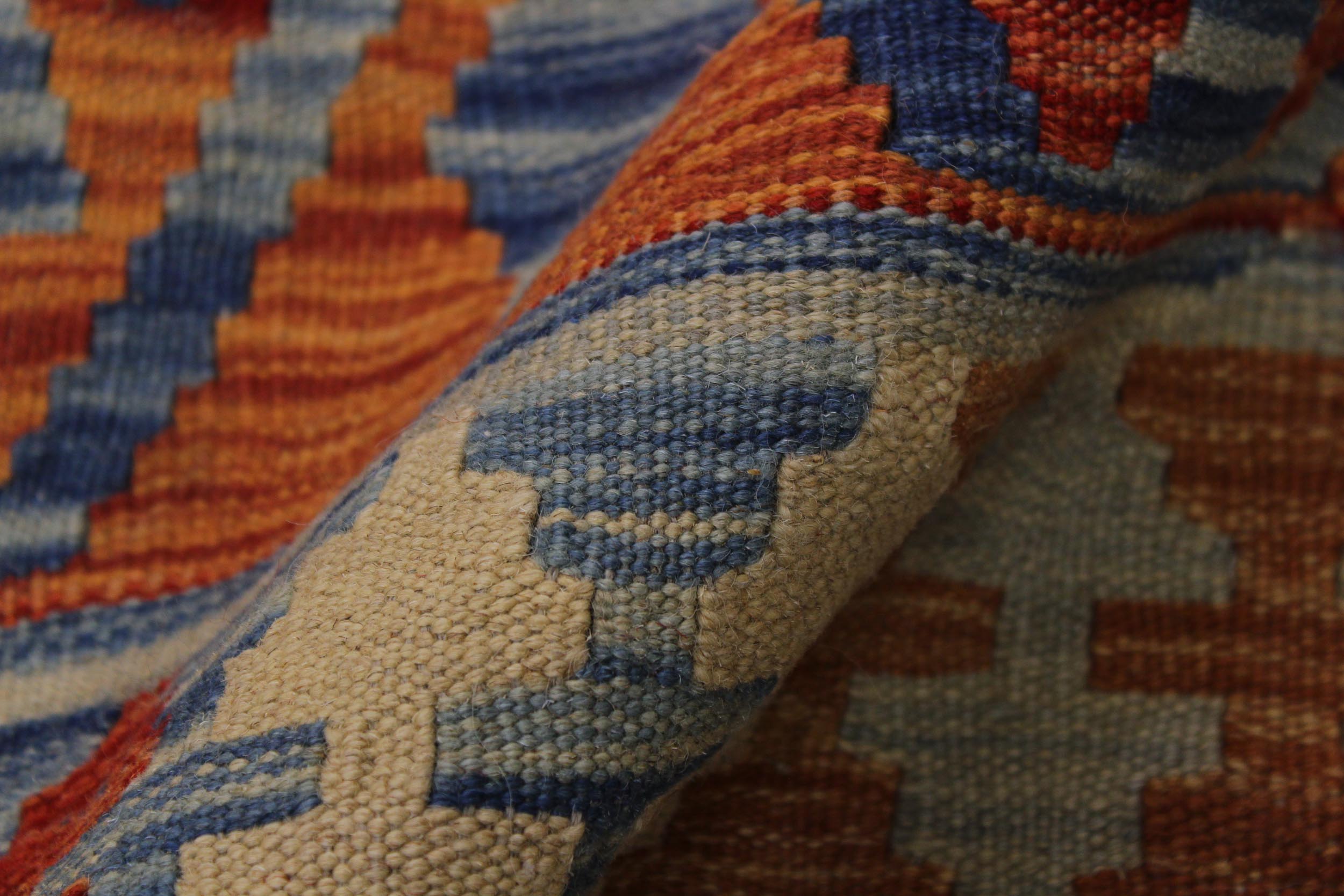 handmade Geometric Kilim Beige Blue Hand-Woven RECTANGLE 100% WOOL area rug 5 x 7