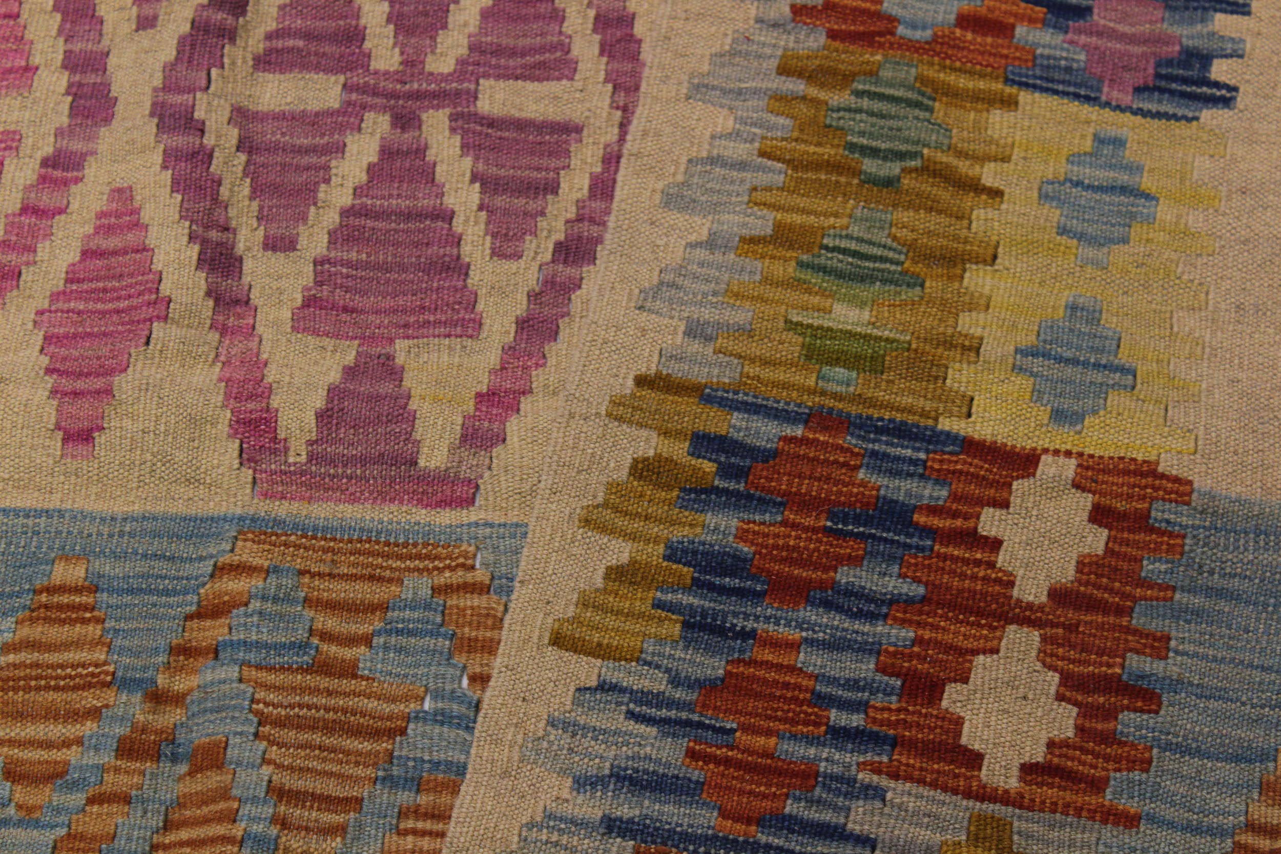 handmade Geometric Kilim Beige Blue Hand-Woven RECTANGLE 100% WOOL area rug 5 x 7