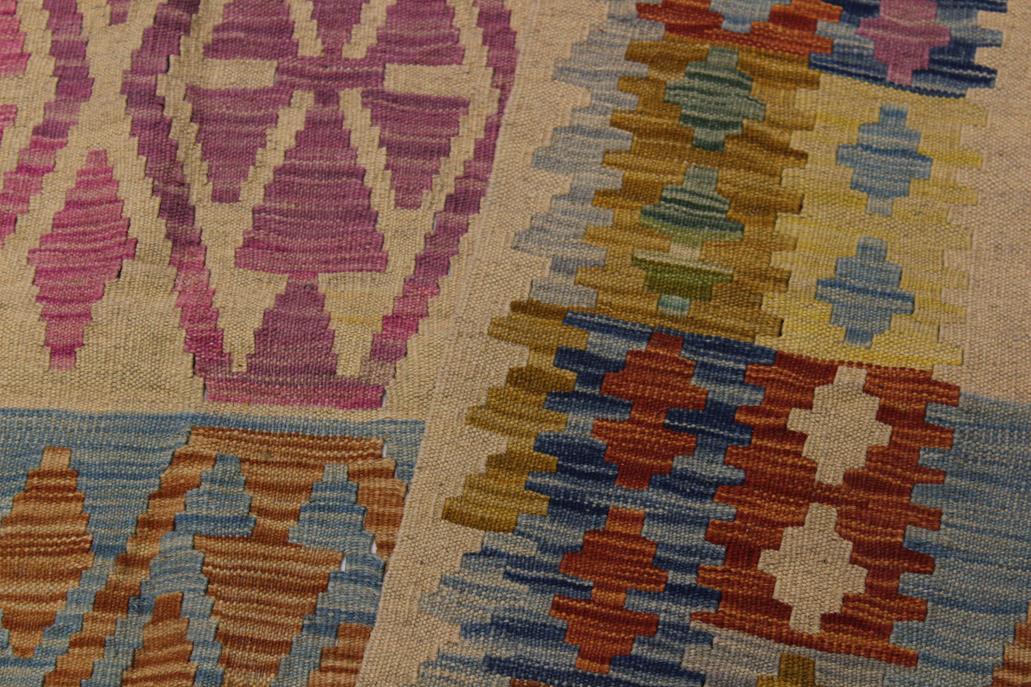Flat Weave Kilim Antique Navaho Vintage handmade Geometric Kilim Beige Blue Hand-Woven Rectangle 100% Wool Area Rug 5x7 