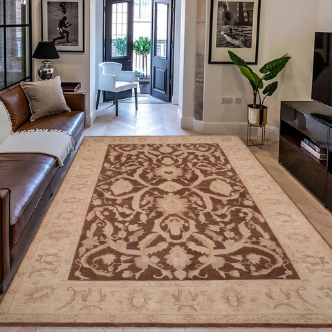 handmade Traditional Kafkaz Dark Brwon Tan Hand Knotted RECTANGLE 100% WOOL area rug 10x15