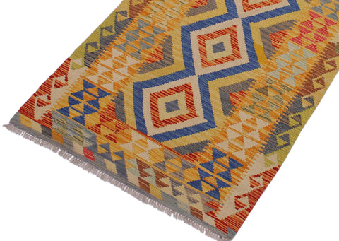 handmade Geometric Kilim Beige Blue Hand-Woven RECTANGLE 100% WOOL area rug 3' x 6'