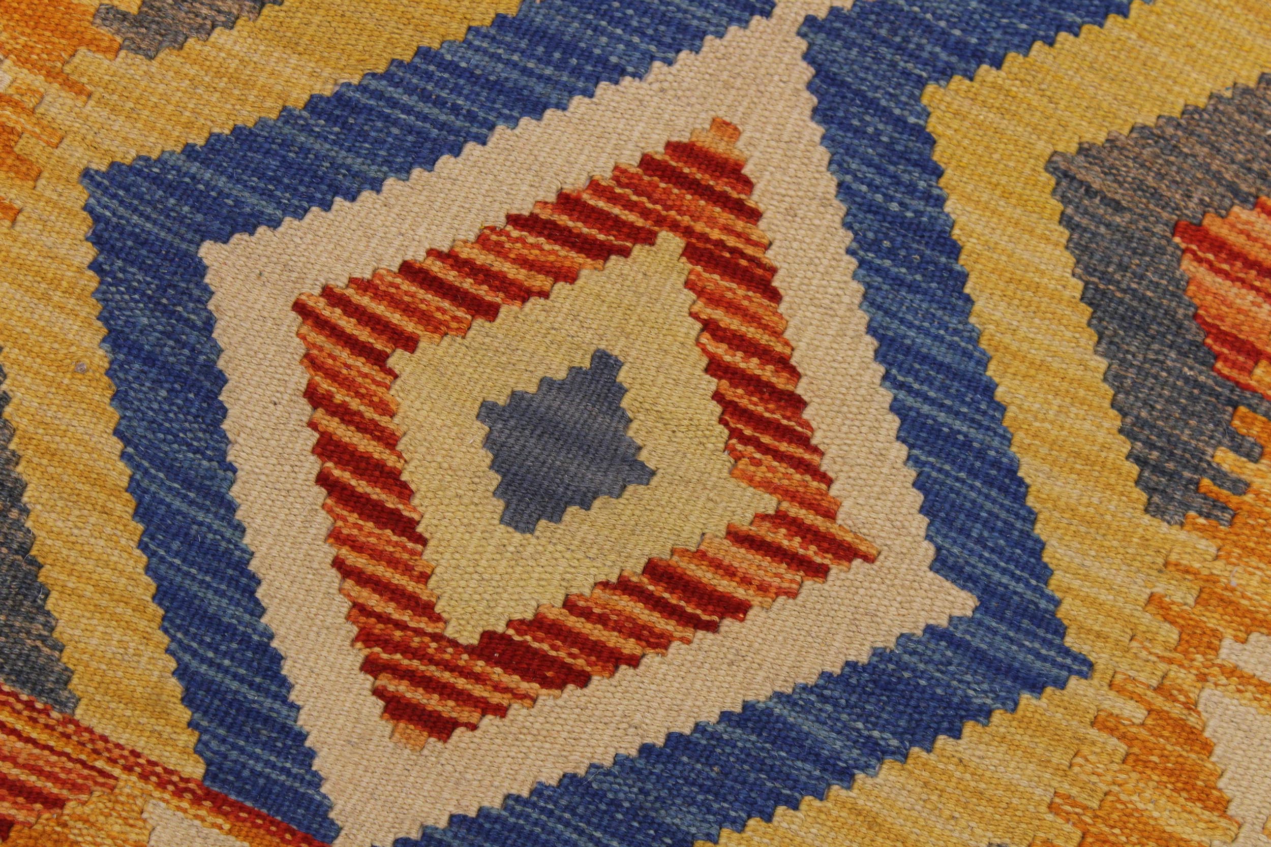 handmade Geometric Kilim Beige Blue Hand-Woven RECTANGLE 100% WOOL area rug 3' x 6'