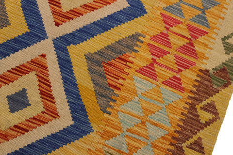 handmade Geometric Kilim Beige Blue Hand-Woven RECTANGLE 100% WOOL area rug 3' x 6'