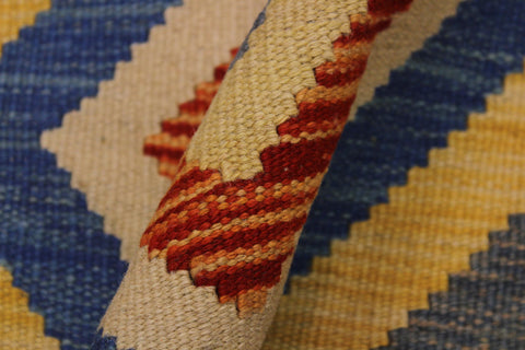 handmade Geometric Kilim Beige Blue Hand-Woven RECTANGLE 100% WOOL area rug 3' x 6'