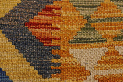 handmade Geometric Kilim Beige Blue Hand-Woven RECTANGLE 100% WOOL area rug 3' x 6'
