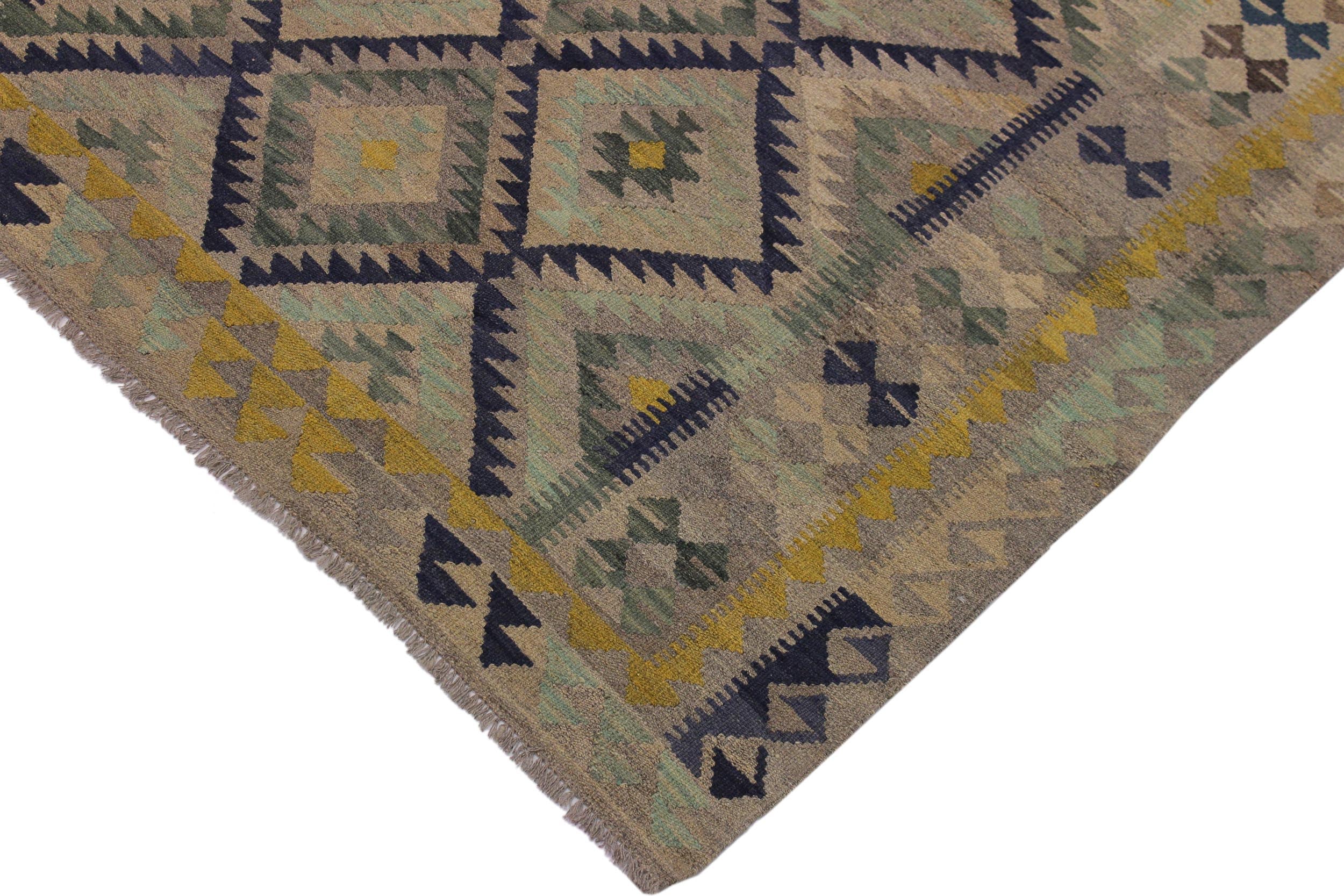 handmade Geometric Kilim Gray Gold Hand-Woven RECTANGLE 100% WOOL area rug 6 x 8