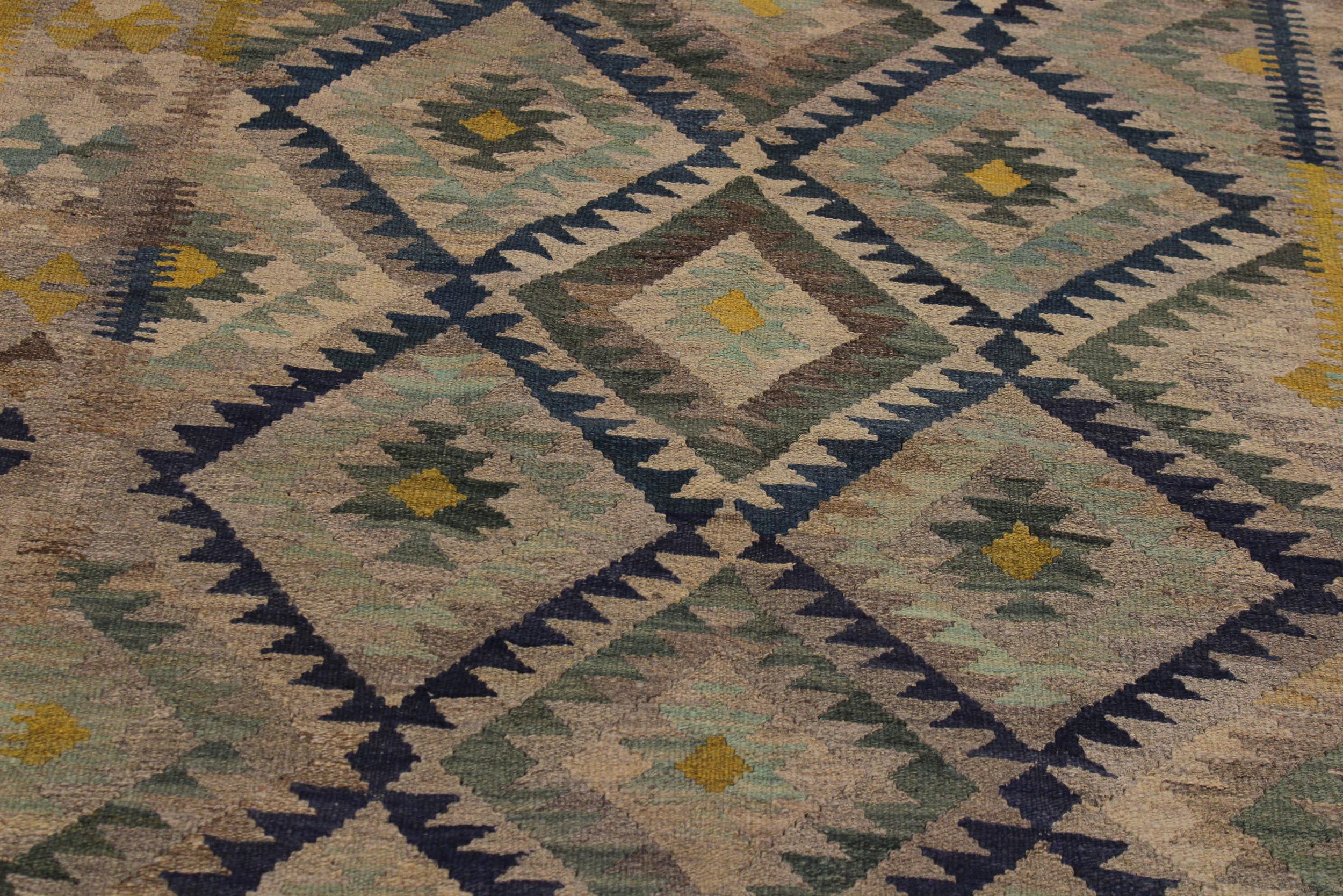 handmade Geometric Kilim Gray Gold Hand-Woven RECTANGLE 100% WOOL area rug 6 x 8