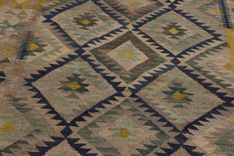 handmade Geometric Kilim Gray Gold Hand-Woven RECTANGLE 100% WOOL area rug 6 x 8