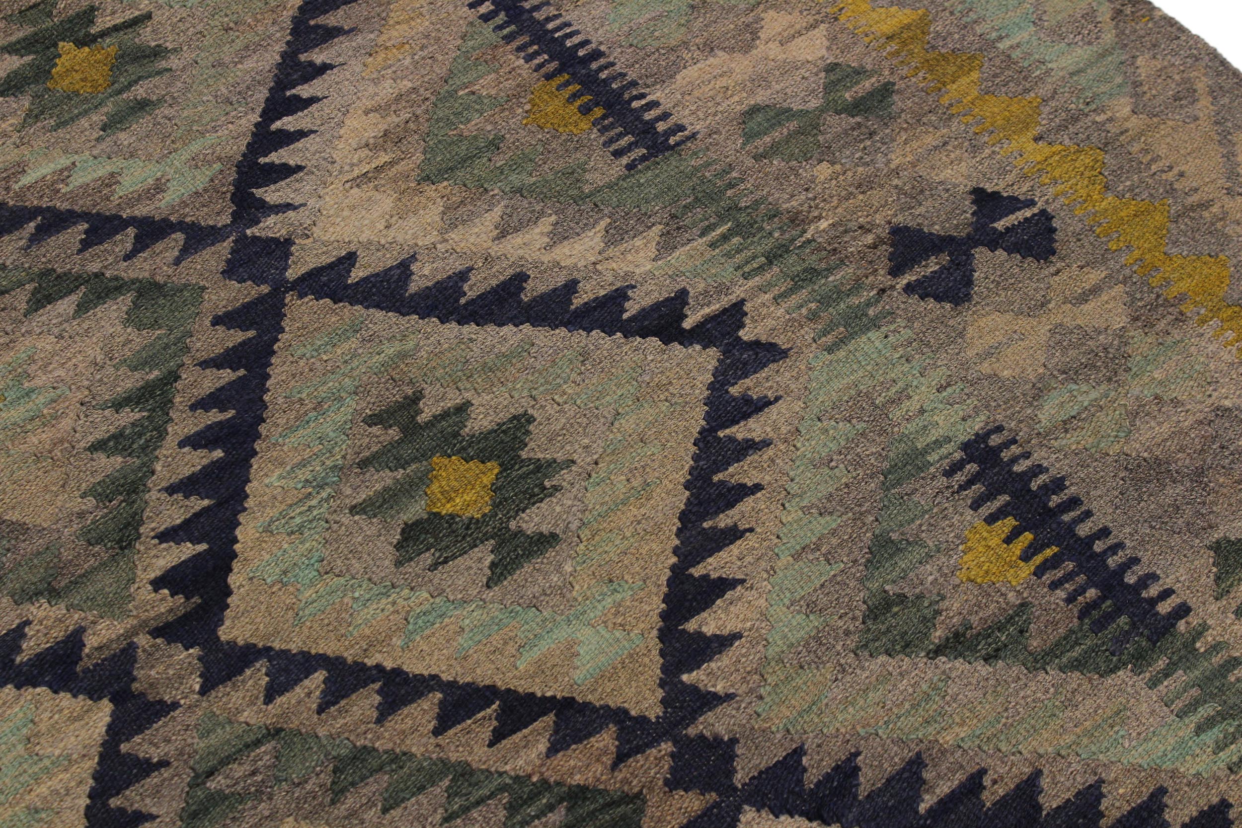 handmade Geometric Kilim Gray Gold Hand-Woven RECTANGLE 100% WOOL area rug 6 x 8