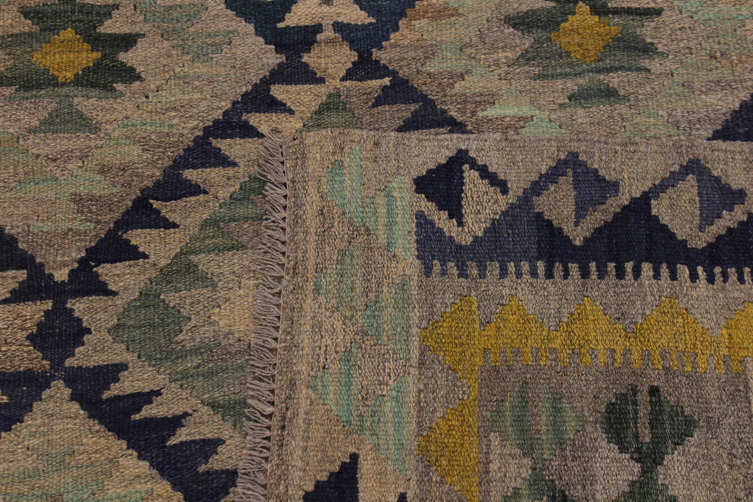 handmade Geometric Kilim Gray Gold Hand-Woven RECTANGLE 100% WOOL area rug 6 x 8