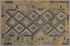 handmade Geometric Kilim Gray Gold Hand-Woven RECTANGLE 100% WOOL area rug 6 x 8