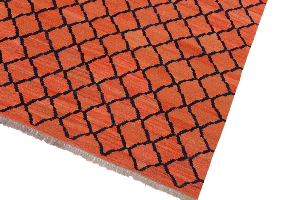 handmade Modern Kilim Orange Blue Hand-Woven RECTANGLE 100% WOOL area rug 5' x 7'