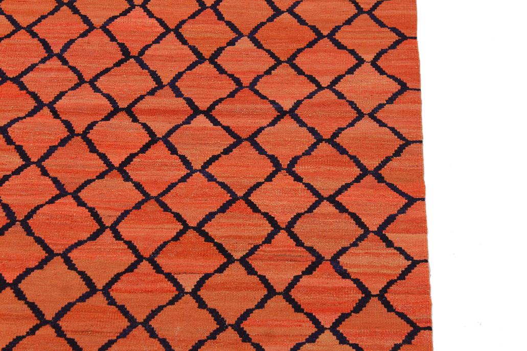 Flat Weave Kilim Antique Navaho Vintage handmade Modern Kilim Orange Blue Hand-Woven Rectangle 100% Wool Area Rug 5x7 