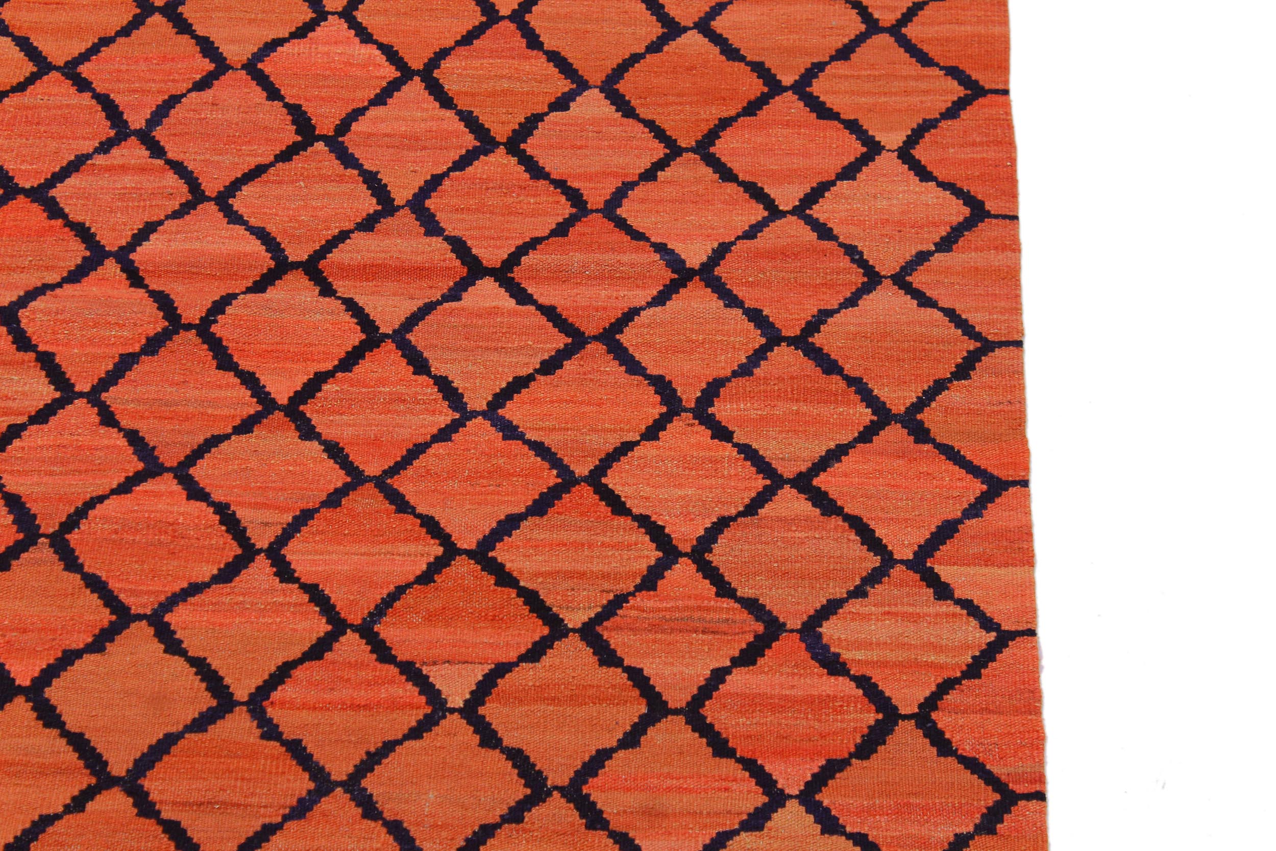 handmade Modern Kilim Orange Blue Hand-Woven RECTANGLE 100% WOOL area rug 5' x 7'