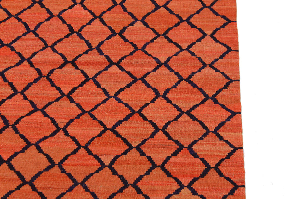 handmade Modern Kilim Orange Blue Hand-Woven RECTANGLE 100% WOOL area rug 5' x 7'