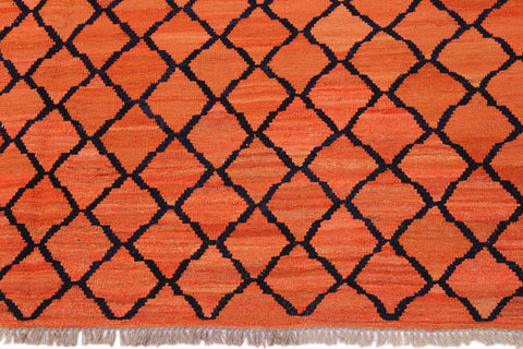 handmade Modern Kilim Orange Blue Hand-Woven RECTANGLE 100% WOOL area rug 5' x 7'