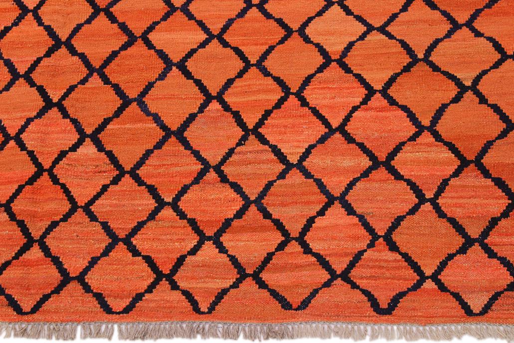 Flat Weave Kilim Antique Navaho Vintage handmade Modern Kilim Orange Blue Hand-Woven Rectangle 100% Wool Area Rug 5x7 
