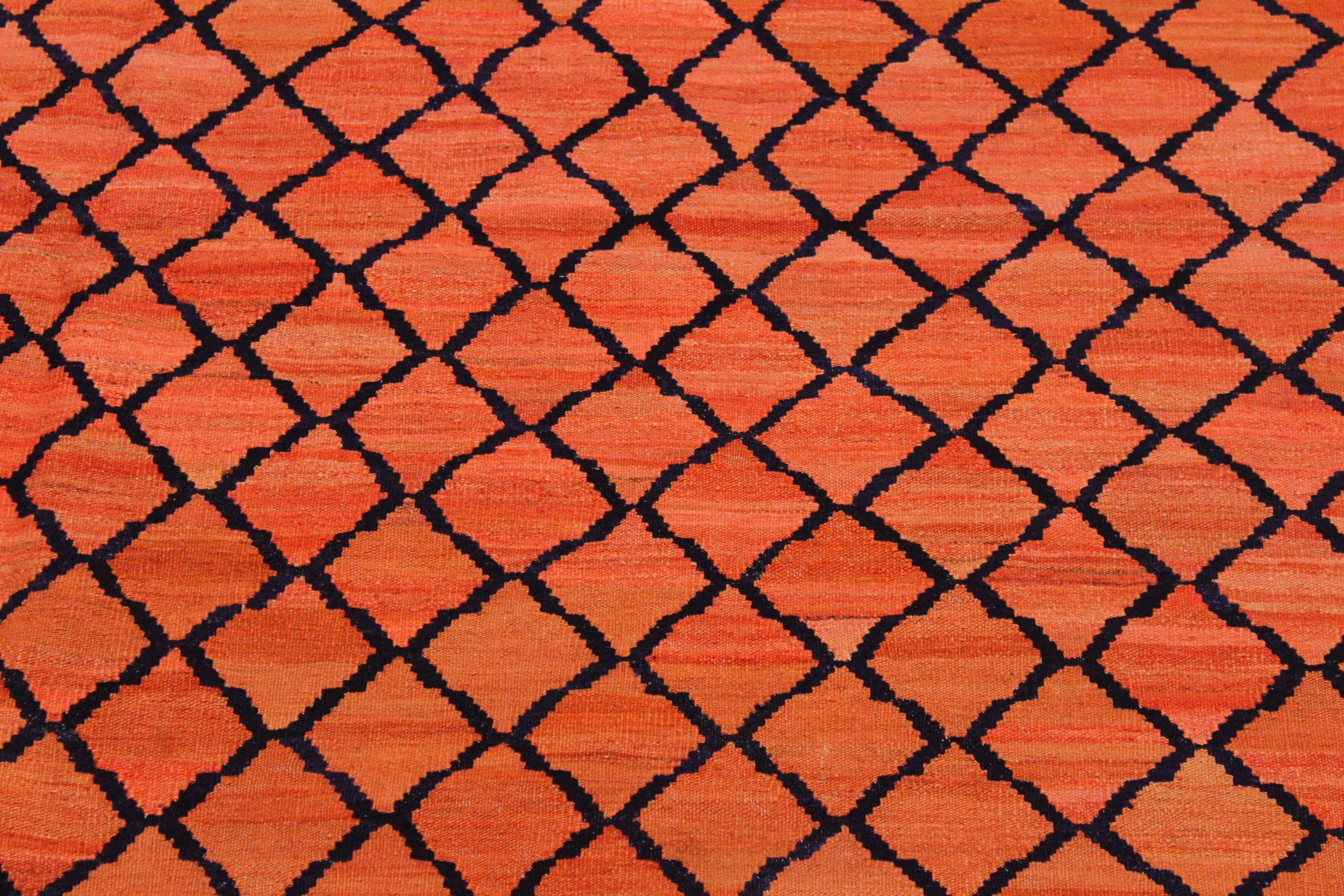 handmade Modern Kilim Orange Blue Hand-Woven RECTANGLE 100% WOOL area rug 5' x 7'