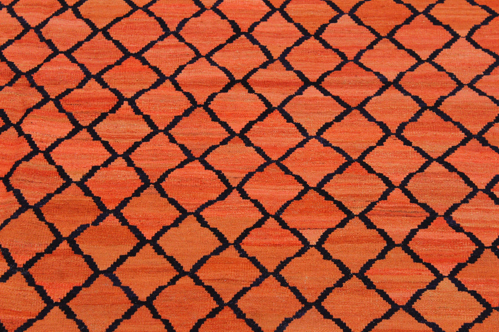 handmade Modern Kilim Orange Blue Hand-Woven RECTANGLE 100% WOOL area rug 5' x 7'