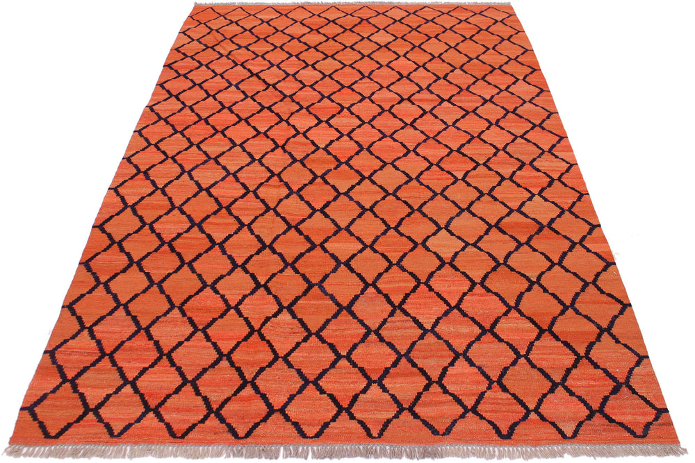 handmade Modern Kilim Orange Blue Hand-Woven RECTANGLE 100% WOOL area rug 5' x 7'