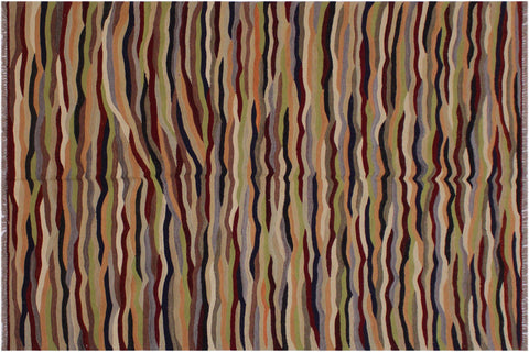 handmade Modern Kilim Beige Red Hand-Woven RECTANGLE 100% WOOL area rug 5x7